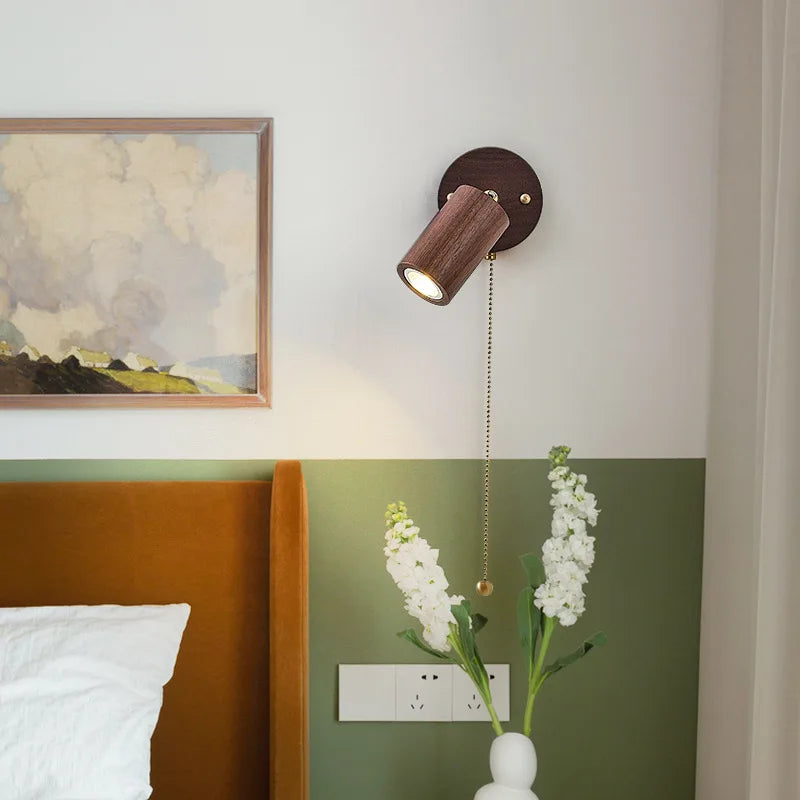 Arlo Wall Lamp, Vintage Walnut Toned Solid Wood LED Wall Sconce with Adjustable Head for Bedroom, Living Room and Hallway