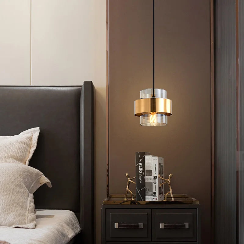 Nordic Glass Pendant Light, Scandinavian Blown Glass and Brushed Metal Hanging Lamp for Dining Room, Living Room and Bedroom