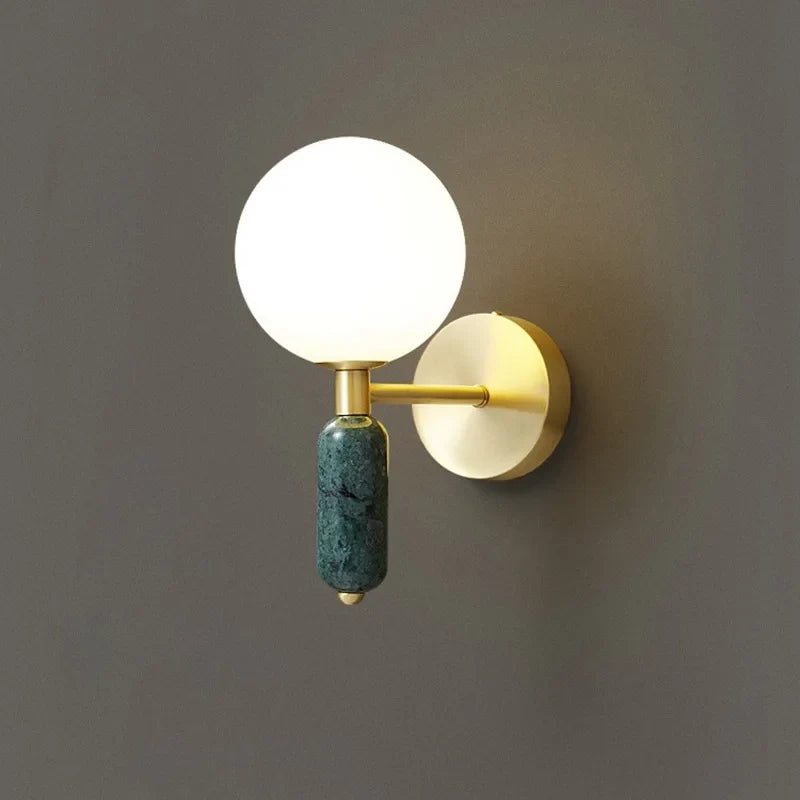 Marble and Glass Wall Lamp, Minimalist Stone Backplate Sconce, Soft Glass Shade Wall Light for Living Room, Bedroom and Hallway