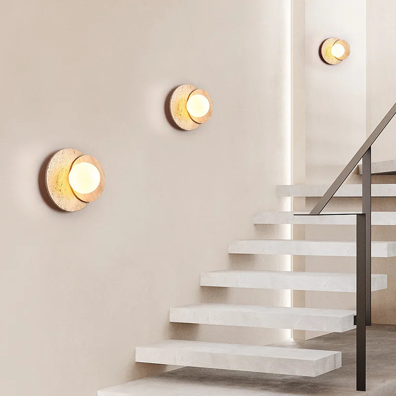 Wabi Sabi Stone Wall Lamp, Minimalist Marble Look Stone Sconce, Textured Modern Wall Light for Hallway, Living Room and Bedroom