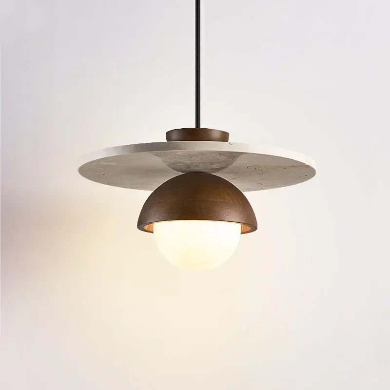 Denmark Pendant Light, Contemporary Solid Walnut and Stone LED Chandelier for Dining Room, Living Room, Bedroom and Kitchen Island