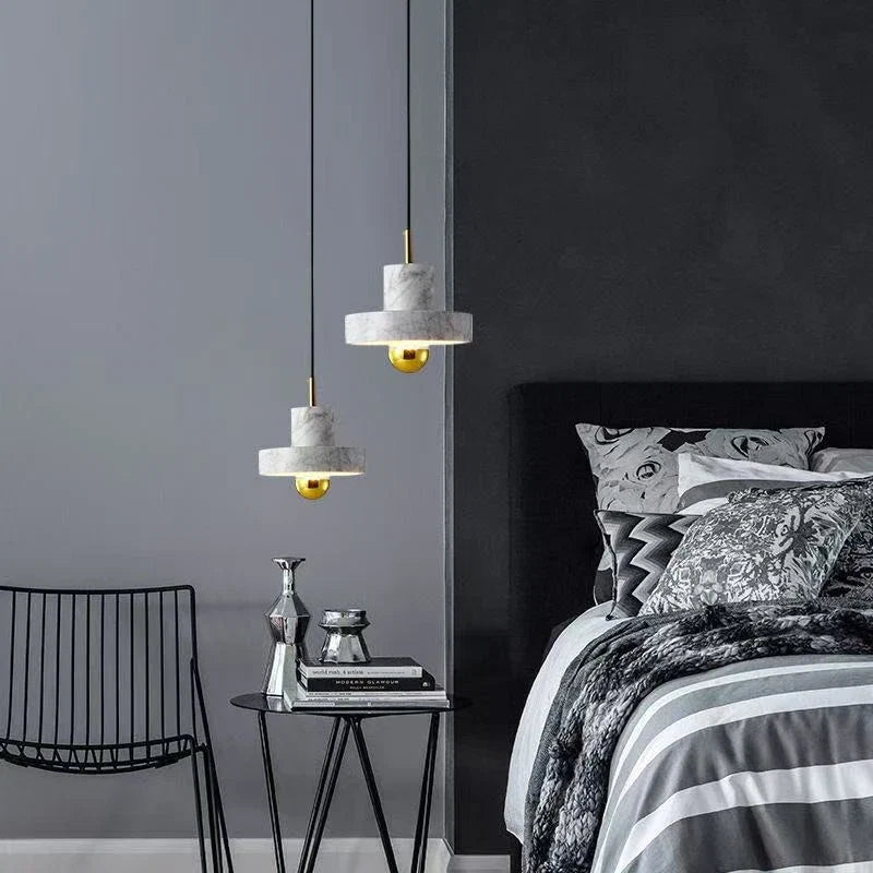 Marble Pendant Lamp, Minimalist Natural Stone Postmodern Hanging Light for Dining Room, Living Room, Bedroom and Kitchen Island