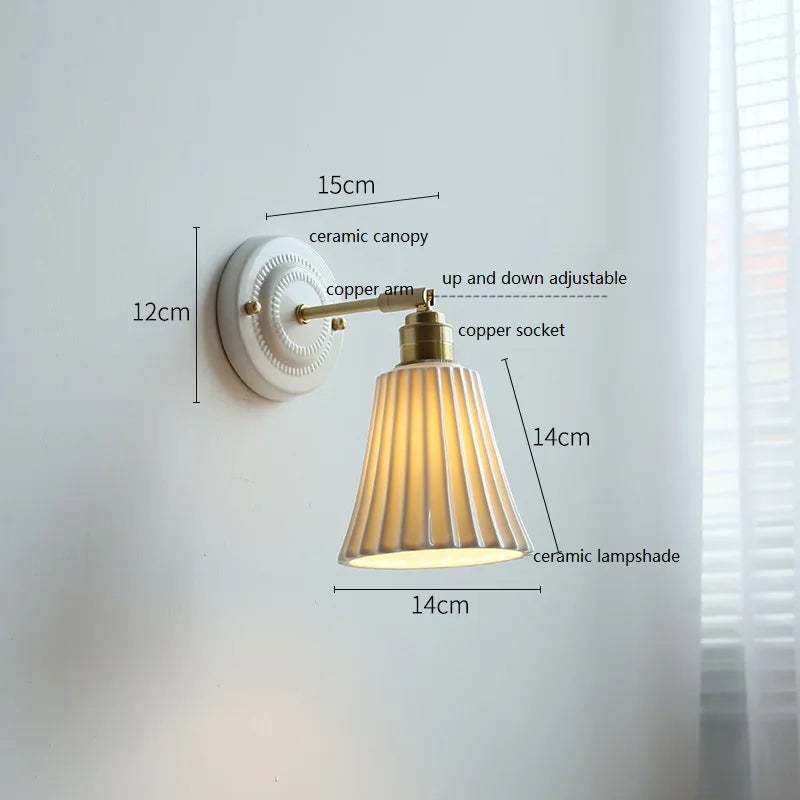 Nordic Cream Ceramic Wall Lamp, Scandinavian Ceramic and Stone Wall Sconce for Living Room, Bedroom and Hallway