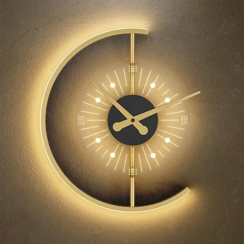 Lunaris Wall Lamp Clock, Minimalist LED Wall Sconce and Silent Wall Clock for Living Room, Bedroom, Hallway and Home Office