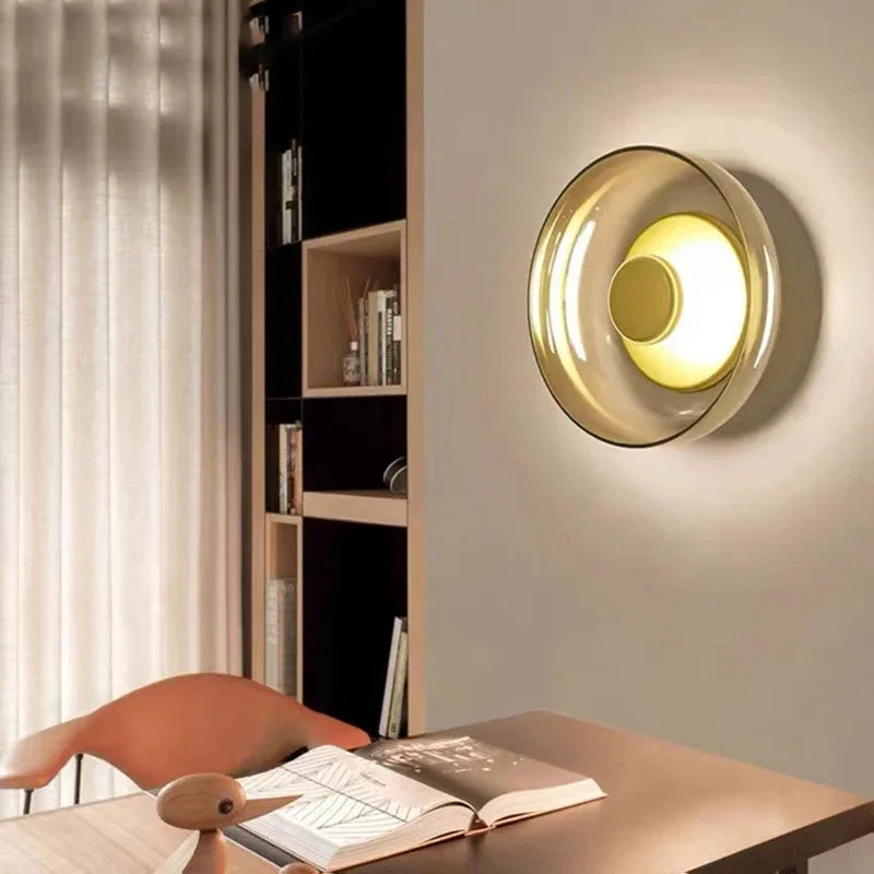 Nordic Glass LED Wall Sconce, Scandinavian Round Glass LED Wall Light for Living Room, Bedroom, Hallway and Stairs