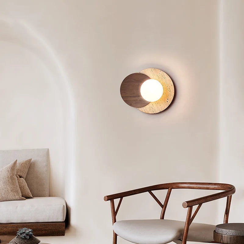 Wabi Sabi Stone Wall Lamp, Minimalist Marble Look Stone Sconce, Textured Modern Wall Light for Hallway, Living Room and Bedroom