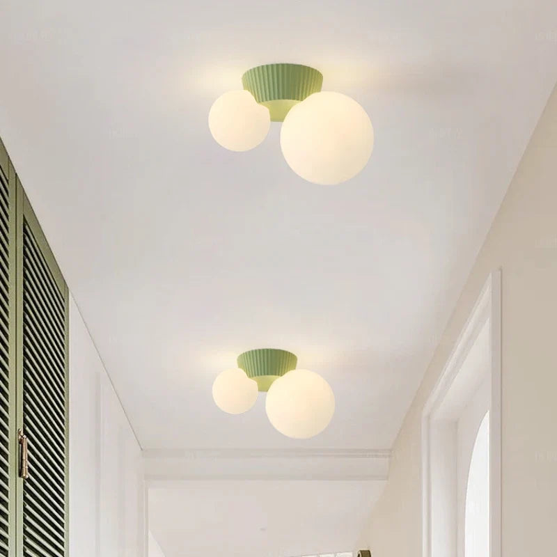 Luméa Ceiling Light, Minimalist Double Opal Globe and Brass Ceiling Lamp for Living Room, Bedroom, Hallway and Open Plan Spaces
