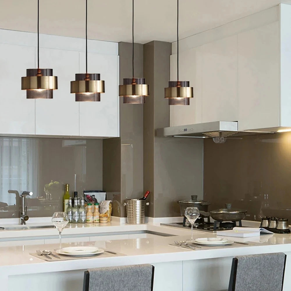 Nordic Glass Pendant Light, Scandinavian Blown Glass and Brushed Metal Hanging Lamp for Dining Room, Living Room and Bedroom