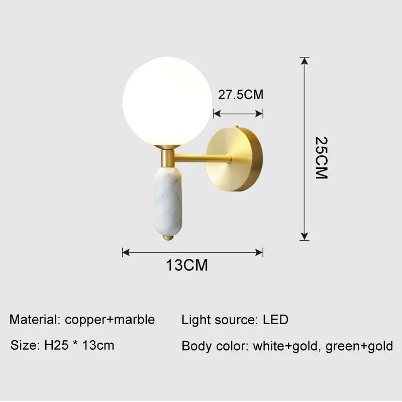 Marble and Glass Wall Lamp, Minimalist Stone Backplate Sconce, Soft Glass Shade Wall Light for Living Room, Bedroom and Hallway