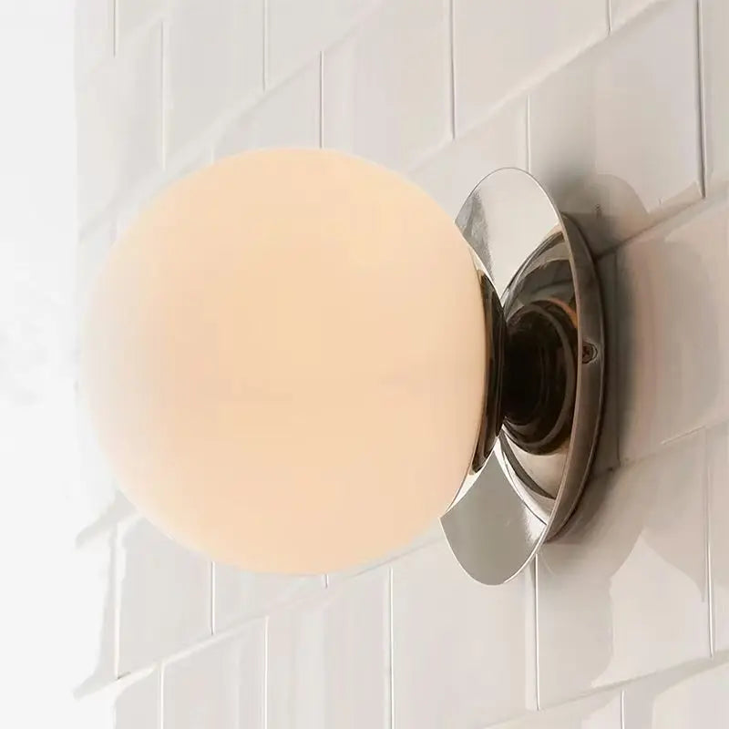 Nordic Globe Glass Wall Lamp, Scandinavian Glass Globe Wall Sconce for Bedroom, Bathroom, Hallway and Living Room