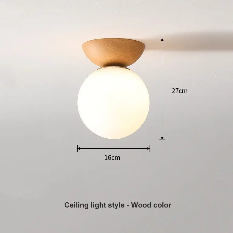 Modern Nordic Glass Ball Ceiling and Pendant Light, Scandinavian Solid Wood and Glass Hanging Lamp for Dining Room, Bedroom and Hallway