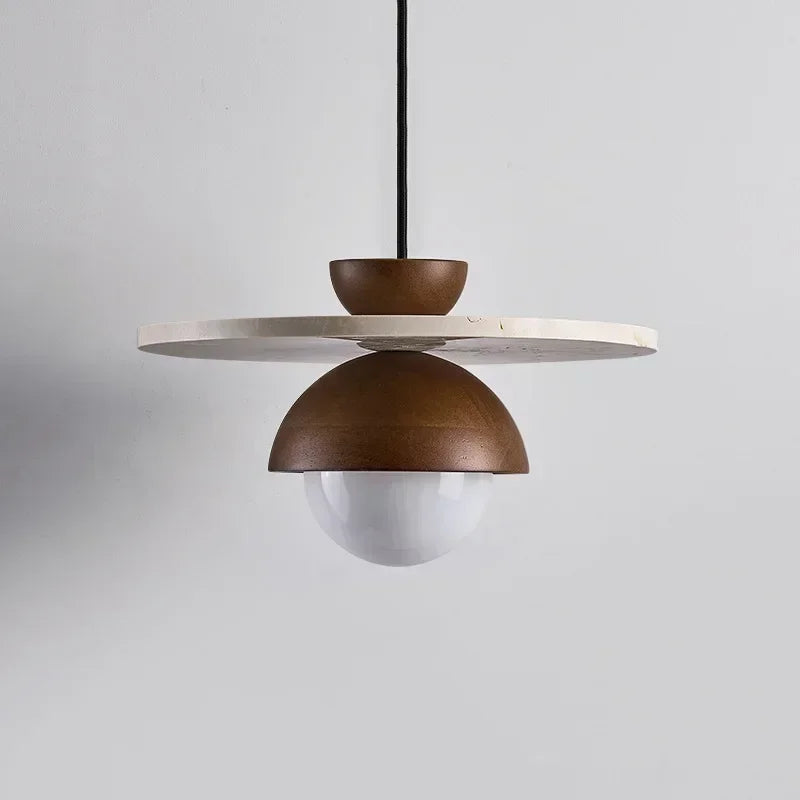 Denmark Pendant Light, Contemporary Solid Walnut and Stone LED Chandelier for Dining Room, Living Room, Bedroom and Kitchen Island
