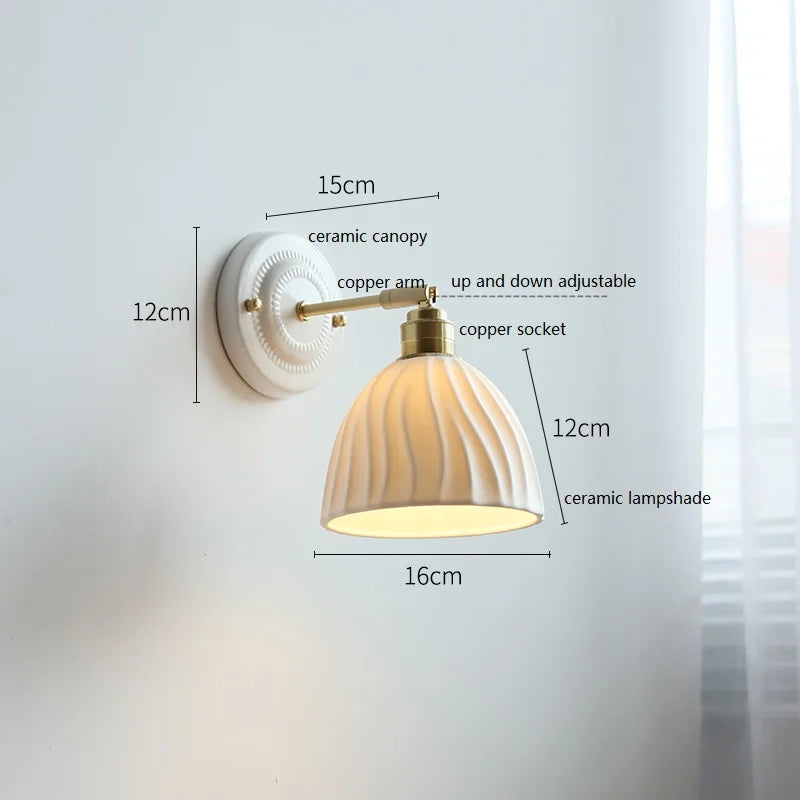 Nordic Cream Ceramic Wall Lamp, Scandinavian Ceramic and Stone Wall Sconce for Living Room, Bedroom and Hallway