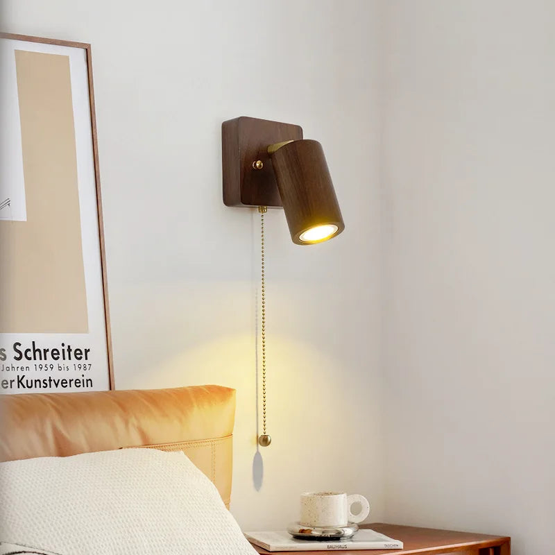 Arlo Wall Lamp, Vintage Walnut Toned Solid Wood LED Wall Sconce with Adjustable Head for Bedroom, Living Room and Hallway