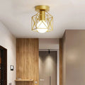 Modern Gold Ceiling Light, Minimalist Geometric Brushed Metal Cage Lamp for Living Room, Bedroom, Hallway and Dining Room
