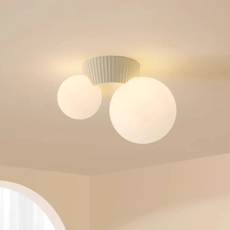 Luméa Ceiling Light, Minimalist Double Opal Globe and Brass Ceiling Lamp for Living Room, Bedroom, Hallway and Open Plan Spaces