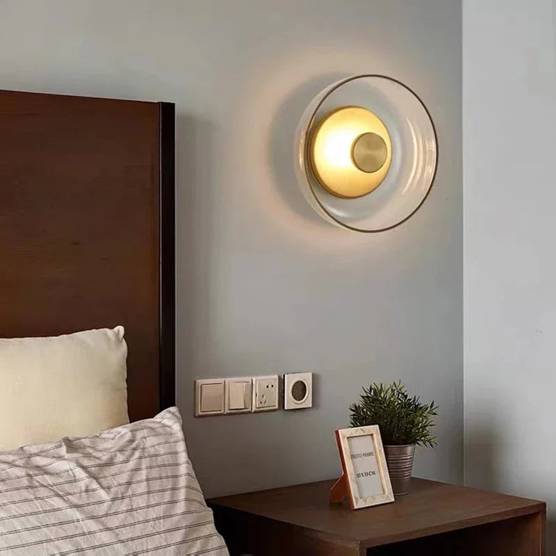 Nordic Glass LED Wall Sconce, Scandinavian Round Glass LED Wall Light for Living Room, Bedroom, Hallway and Stairs