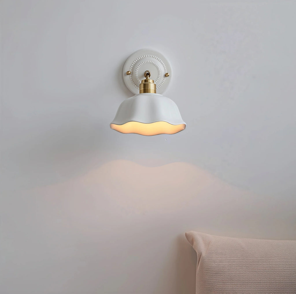 Nordic Cream Ceramic Wall Lamp, Scandinavian Ceramic and Stone Wall Sconce for Living Room, Bedroom and Hallway