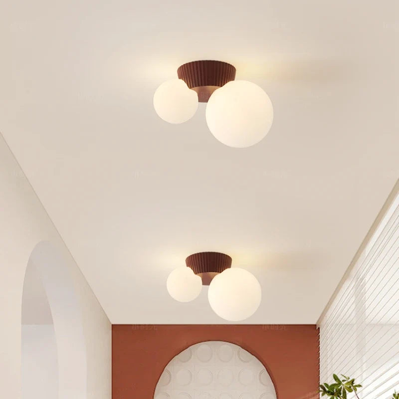 Luméa Ceiling Light, Minimalist Double Opal Globe and Brass Ceiling Lamp for Living Room, Bedroom, Hallway and Open Plan Spaces