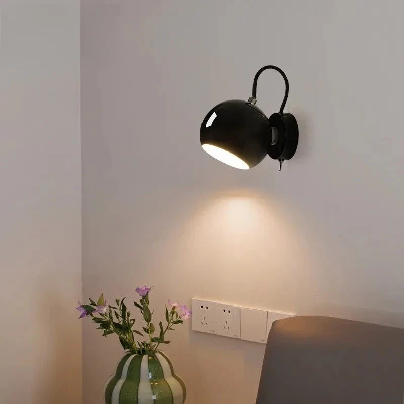 Nordic Cream Wall Lamp, Scandinavian Adjustable Dome Wall Light, Minimalist Wall Sconce for Bedroom, Living Room, Hallway and Reading Corner