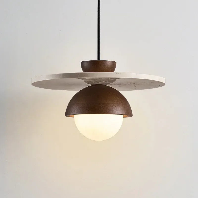 Denmark Pendant Light, Contemporary Solid Walnut and Stone LED Chandelier for Dining Room, Living Room, Bedroom and Kitchen Island