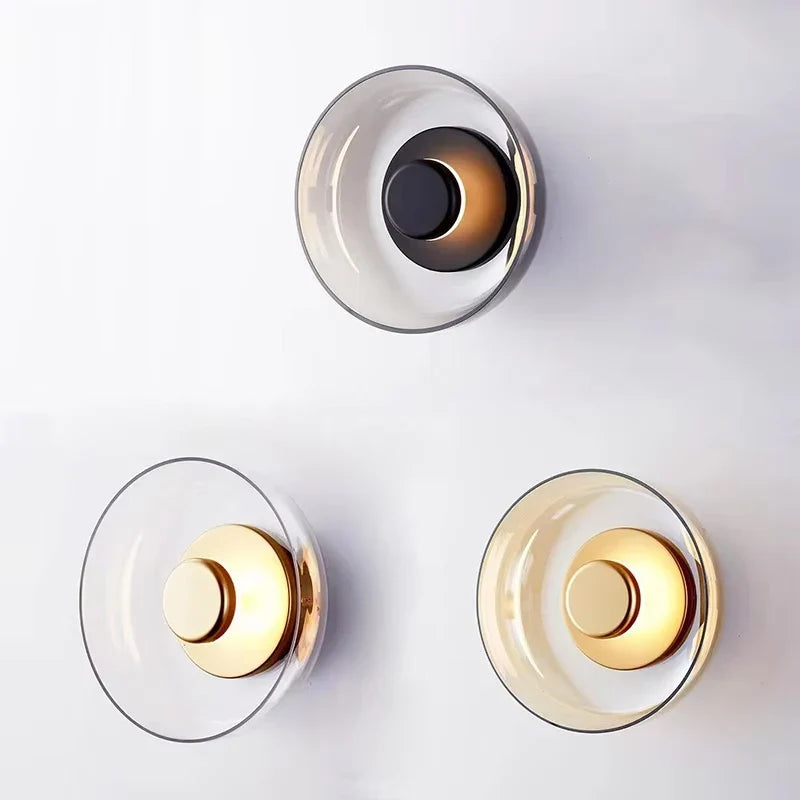 Nordic Glass LED Wall Sconce, Scandinavian Round Glass LED Wall Light for Living Room, Bedroom, Hallway and Stairs