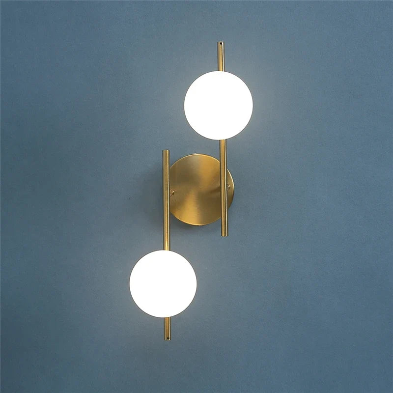 Astra Wall Light, Minimalist Dual Globe Gold Wall Sconce, Balanced Modern Wall Light for Living Room, Bedroom, Hallway and Open Plan