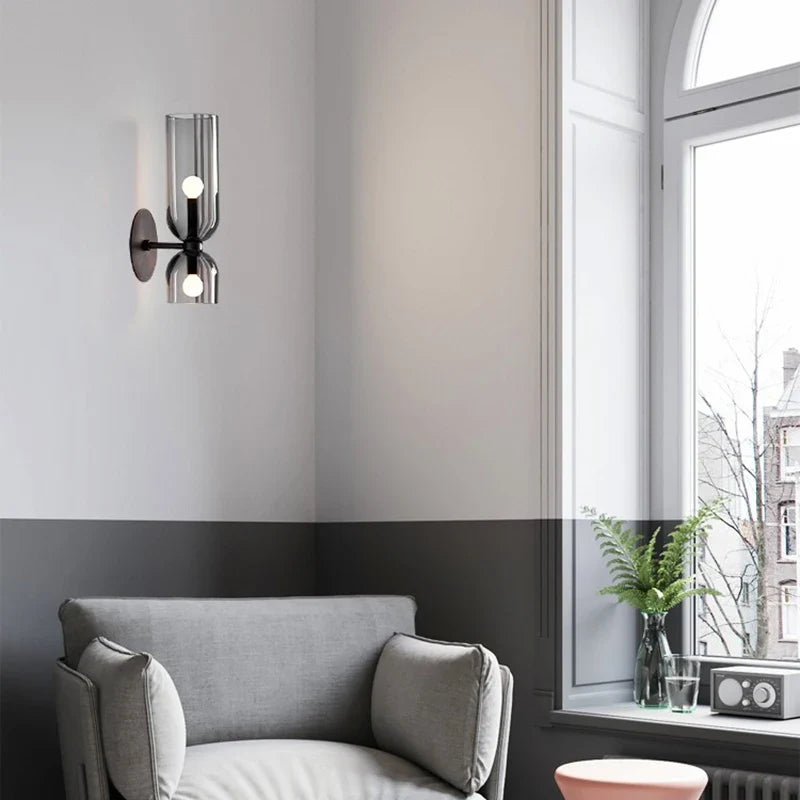 Nordic Glass Wall Lamp, Scandinavian Smoked Glass Wall Sconce, Modern Accent Light for Living Room, Bedroom and Hallway