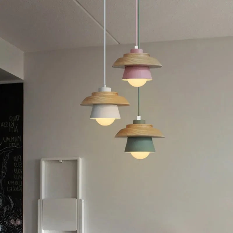 Nordic Wood Pendant Light, Scandinavian Solid Wood Hanging Ceiling Lamp for Dining Room, Living Room, Bedroom and Hallway