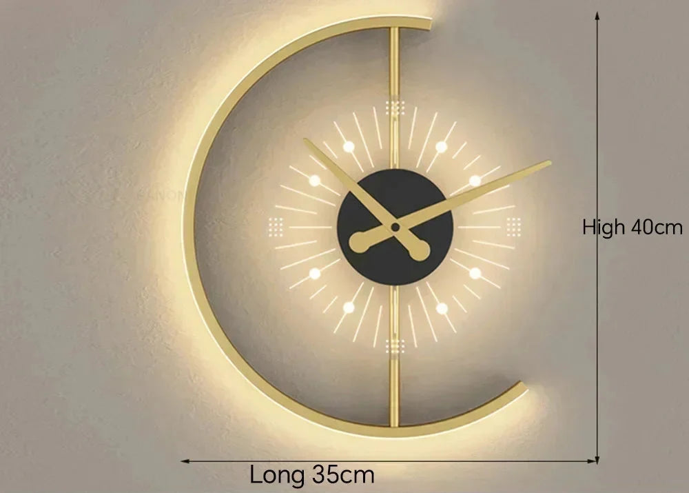 Lunaris Wall Lamp Clock, Minimalist LED Wall Sconce and Silent Wall Clock for Living Room, Bedroom, Hallway and Home Office