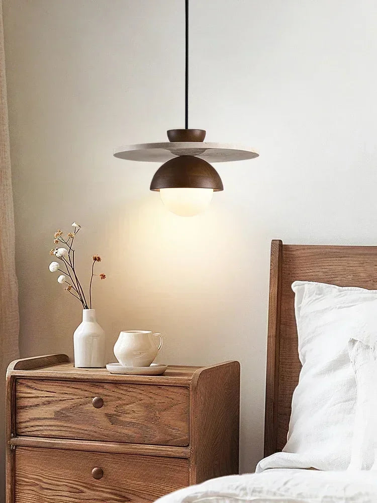 Denmark Pendant Light, Contemporary Solid Walnut and Stone LED Chandelier for Dining Room, Living Room, Bedroom and Kitchen Island