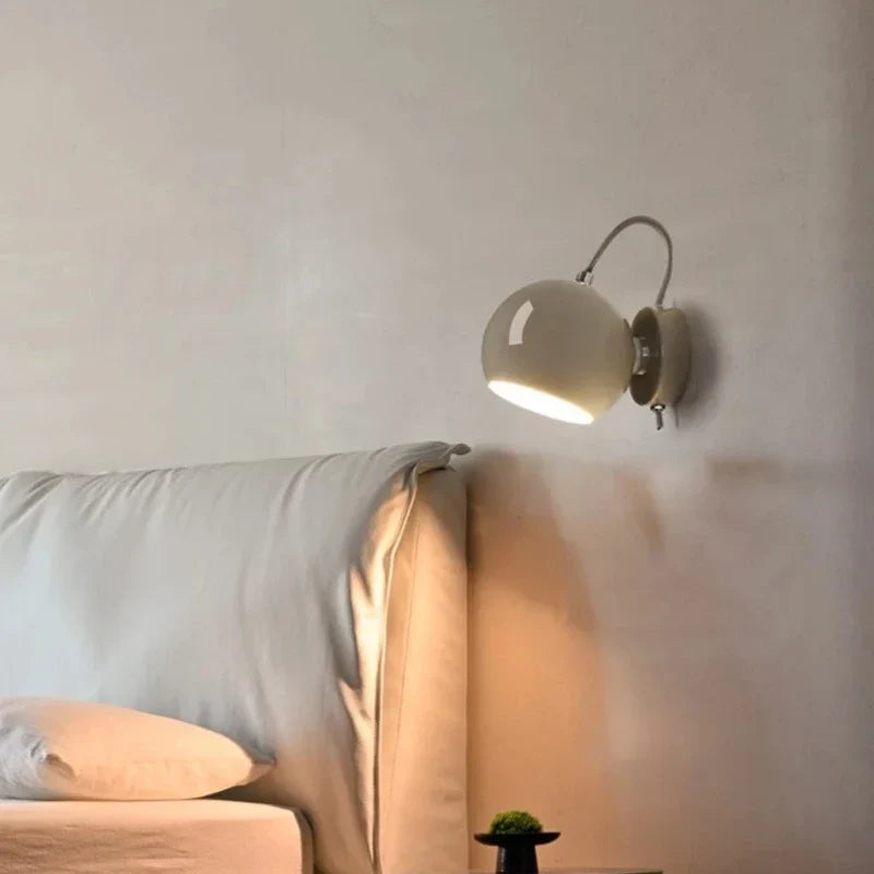 Nordic Cream Wall Lamp, Scandinavian Adjustable Dome Wall Light, Minimalist Wall Sconce for Bedroom, Living Room, Hallway and Reading Corner