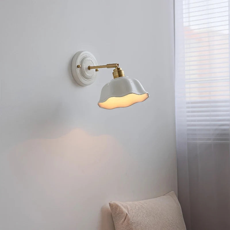 Nordic Cream Ceramic Wall Lamp, Scandinavian Ceramic and Stone Wall Sconce for Living Room, Bedroom and Hallway