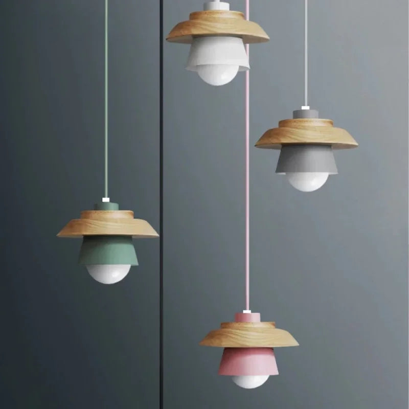 Nordic Wood Pendant Light, Scandinavian Solid Wood Hanging Ceiling Lamp for Dining Room, Living Room, Bedroom and Hallway