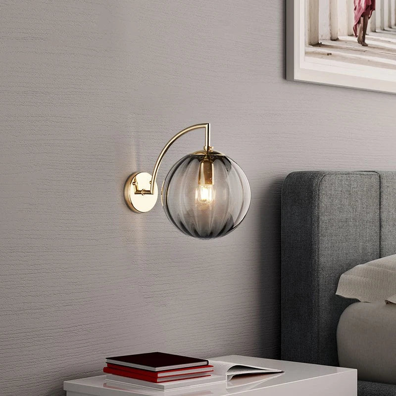 Modern Glass Ball Wall Lamp, Minimalist Tinted Glass and Brass Sconce, Concealed Fitting Wall Light for Living Room, Bedroom and Hallway