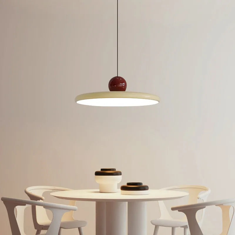 Nordic Flying Saucer Pendant Light, Scandinavian Cream LED Ceiling Lamp, Wide Disc Hanging Light for Dining Room, Living Room and Bedroom