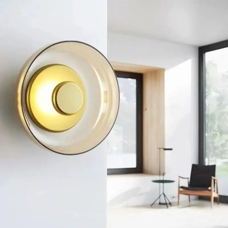 Nordic Glass LED Wall Sconce, Scandinavian Round Glass LED Wall Light for Living Room, Bedroom, Hallway and Stairs