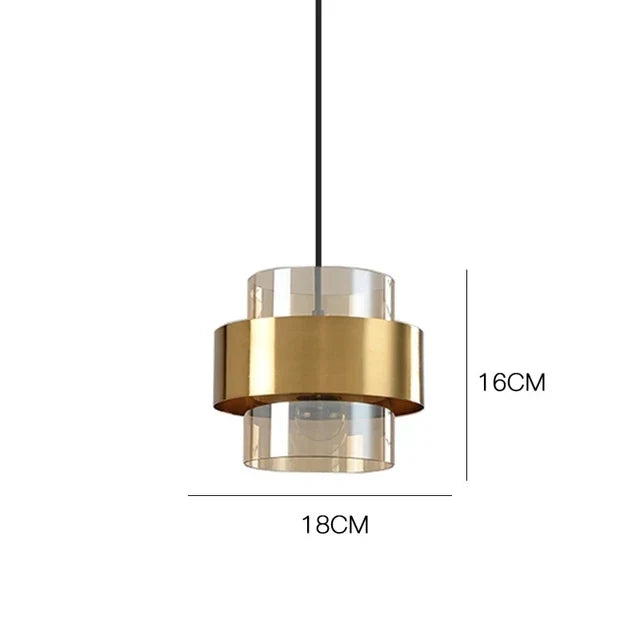 Nordic Glass Pendant Light, Scandinavian Blown Glass and Brushed Metal Hanging Lamp for Dining Room, Living Room and Bedroom
