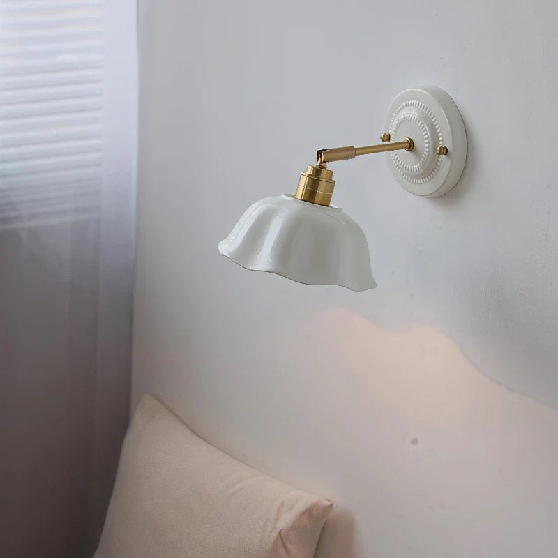 Nordic Cream Ceramic Wall Lamp, Scandinavian Ceramic and Stone Wall Sconce for Living Room, Bedroom and Hallway