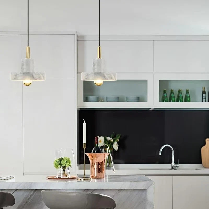 Marble Pendant Lamp, Minimalist Natural Stone Postmodern Hanging Light for Dining Room, Living Room, Bedroom and Kitchen Island
