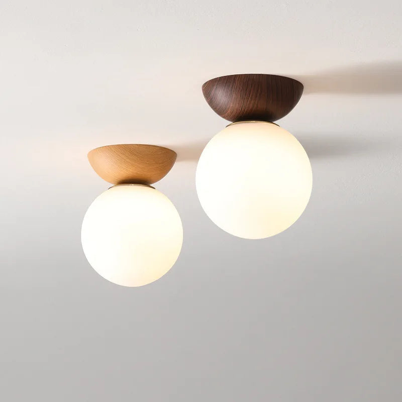 Modern Nordic Glass Ball Ceiling and Pendant Light, Scandinavian Solid Wood and Glass Hanging Lamp for Dining Room, Bedroom and Hallway