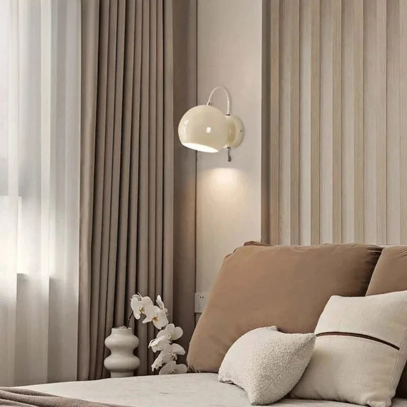 Nordic Cream Wall Lamp, Scandinavian Adjustable Dome Wall Light, Minimalist Wall Sconce for Bedroom, Living Room, Hallway and Reading Corner