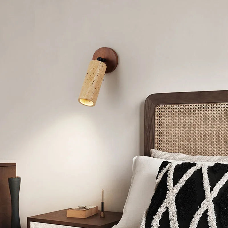Huangdong Wall Lamp, Luxury Solid Wood and Marble Look Stone Wall Sconce for Living Room, Bedroom and Hallway