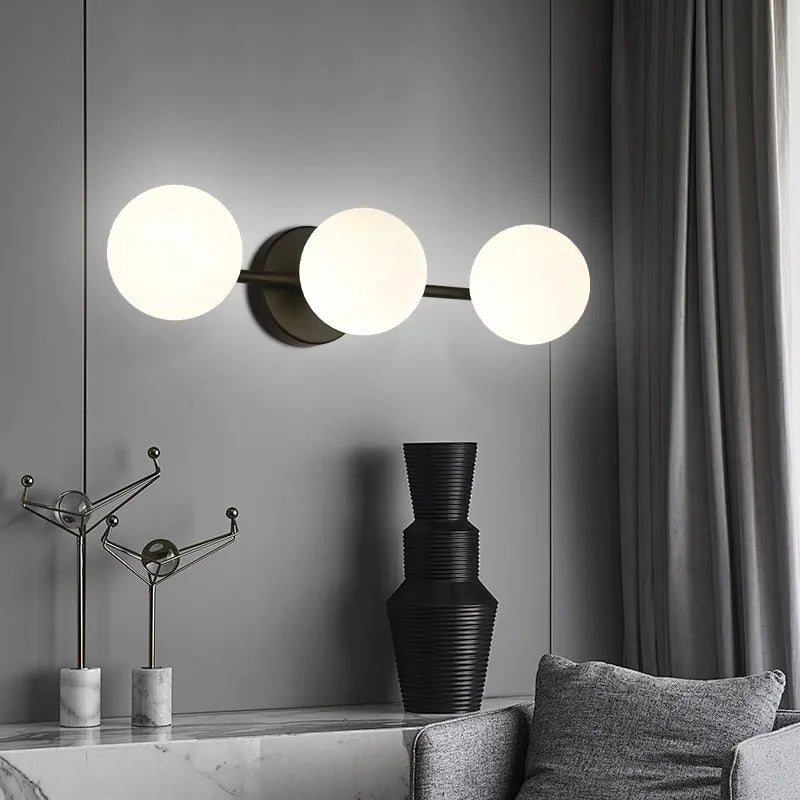 Modern Nordic Glass Ball Wall Light, Scandinavian Triple Glass Globe Wall Sconce for Living Room, Bedroom and Hallway