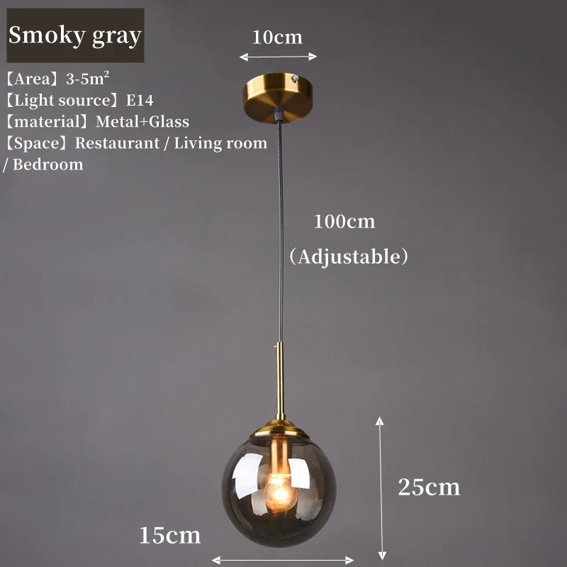 Modern Nordic Glass Globe Pendant Light, Scandinavian Glass Ceiling Light, Minimalist Hanging Lamp for Dining Room, Bedroom and Hallway