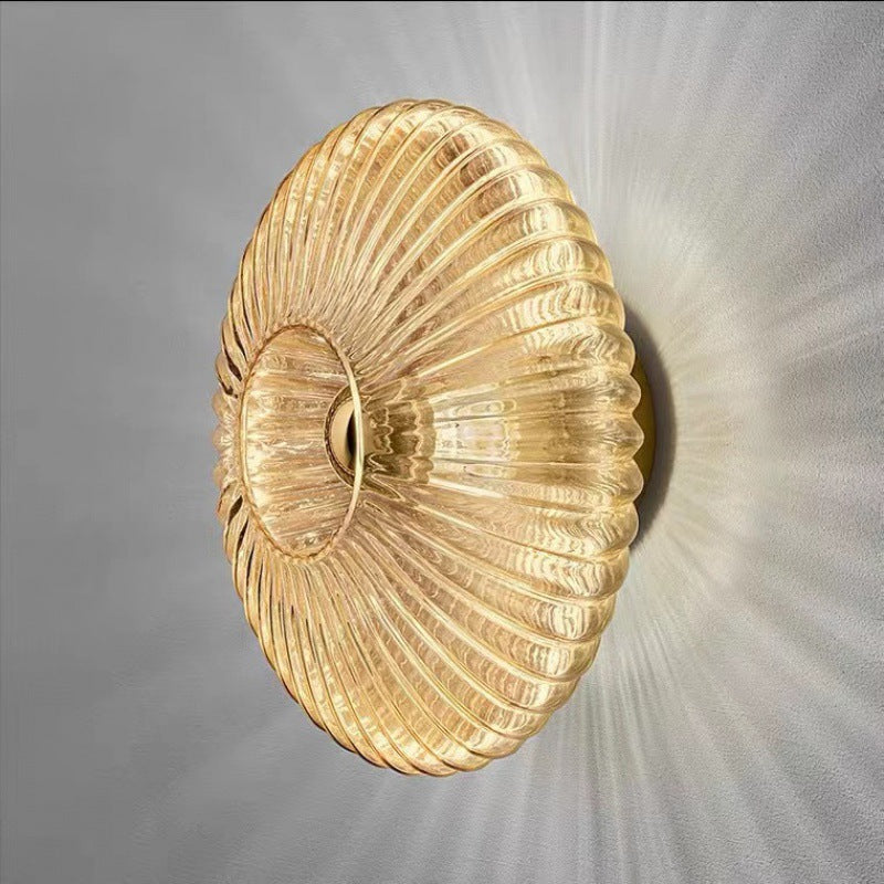 Nordic Vintage Glass Wall Sconce, Scandinavian Ribbed Glass Disc Wall Light for Living Room, Bedroom and Hallway