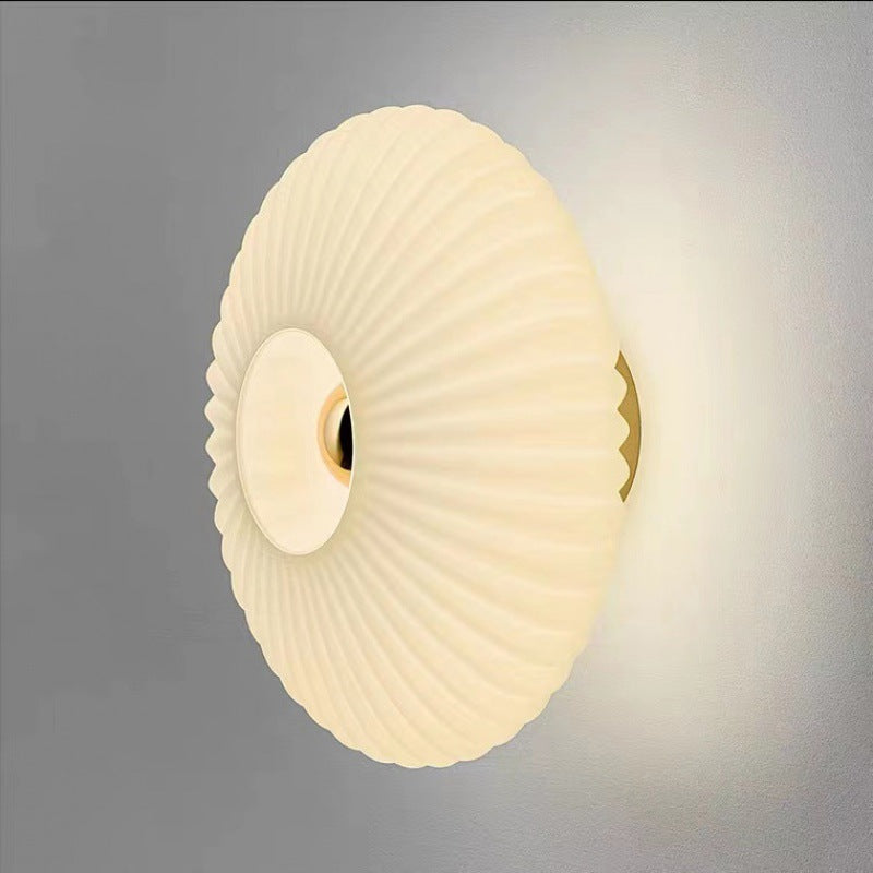 Nordic Vintage Glass Wall Sconce, Scandinavian Ribbed Glass Disc Wall Light for Living Room, Bedroom and Hallway