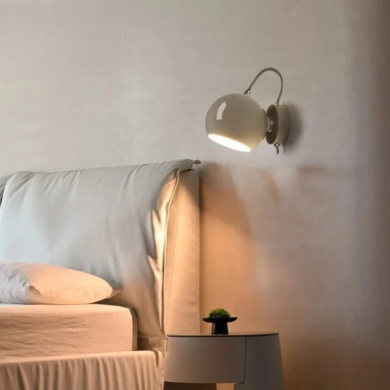 Nordic Cream Wall Lamp, Scandinavian Adjustable Dome Wall Light, Minimalist Wall Sconce for Bedroom, Living Room, Hallway and Reading Corner