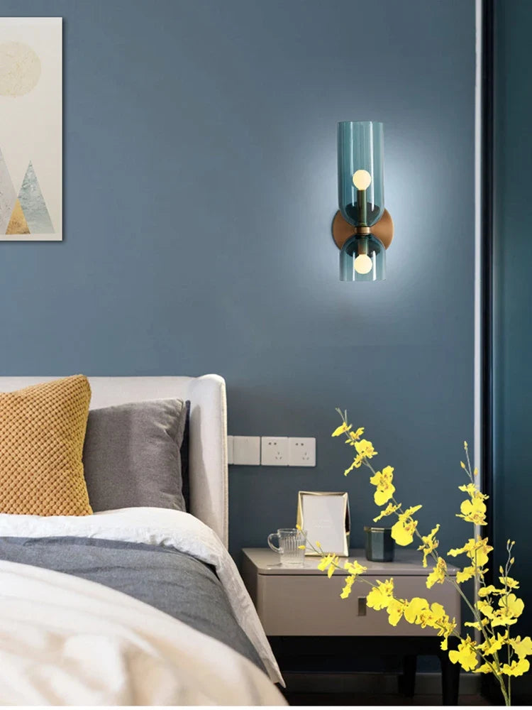 Nordic Glass Wall Lamp, Scandinavian Smoked Glass Wall Sconce, Modern Accent Light for Living Room, Bedroom and Hallway