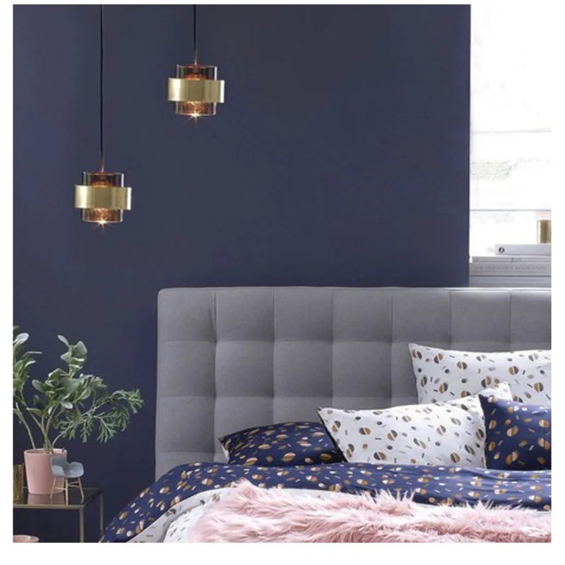 Nordic Glass Pendant Light, Scandinavian Blown Glass and Brushed Metal Hanging Lamp for Dining Room, Living Room and Bedroom